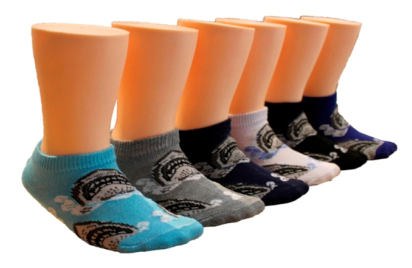 Boy's & Girl's Low Cut Novelty Socks - Shark ANIMAL Print - 3-Pair Packs - Size 6-8