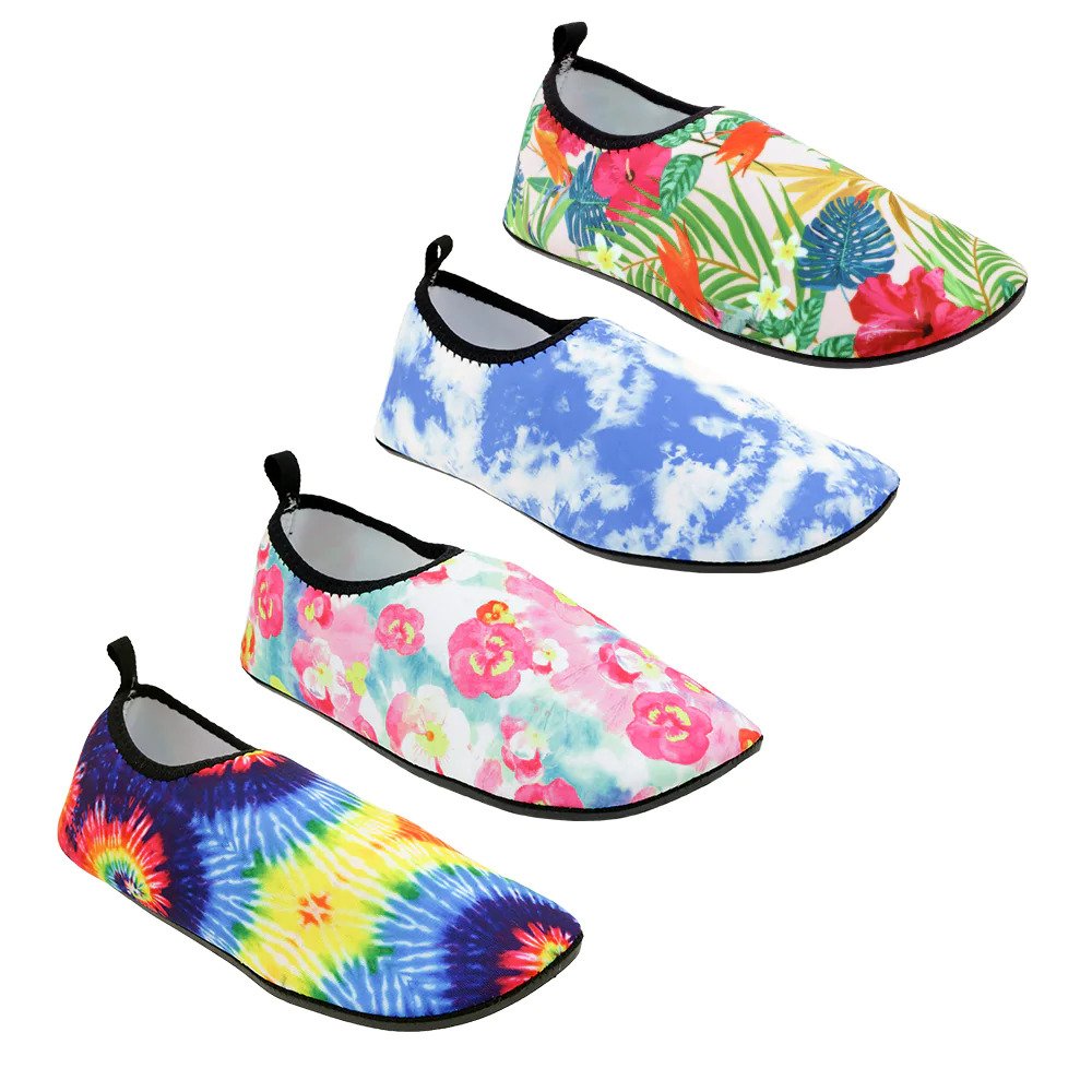 Women's Slip-On Aqua SHOES w/ Tropical Floral & Tie-Dye Print