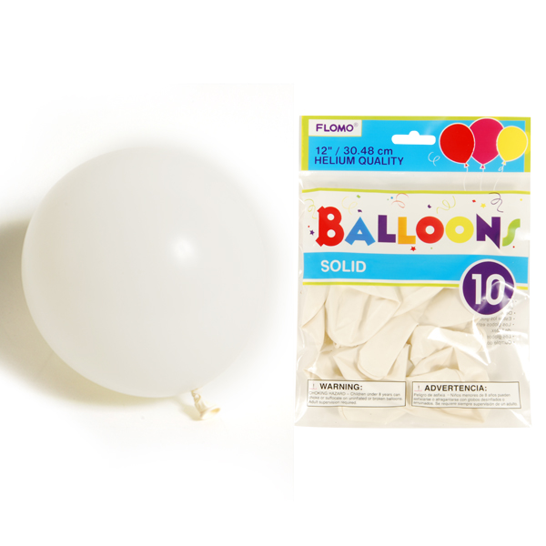 ''12'''' Solid Color White BALLOONs - 10-Packs''