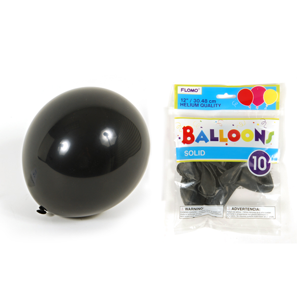 ''12'''' Solid Color Black BALLOONs - 10-Packs''