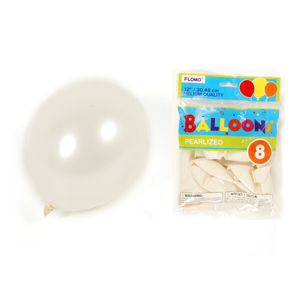 ''12'''' White Pearlized BALLOONs - 8-Packs''