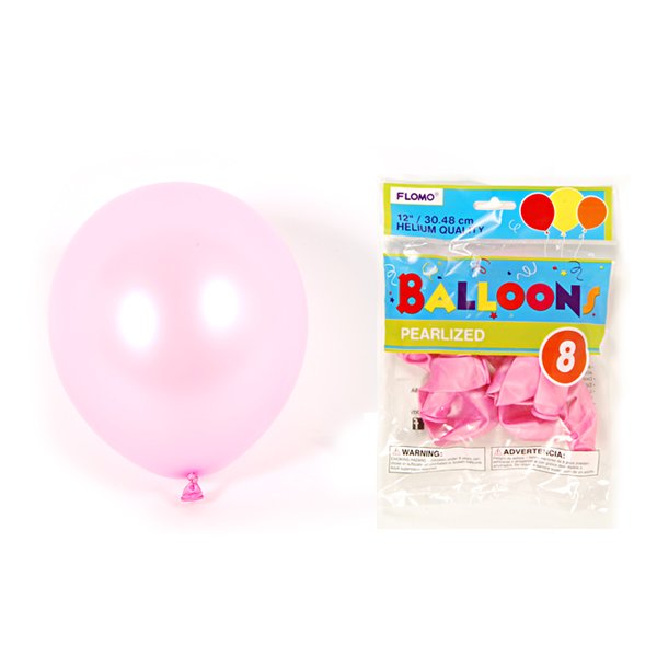 ''12'''' Pink Pearlized BALLOONs - 8-Packs''