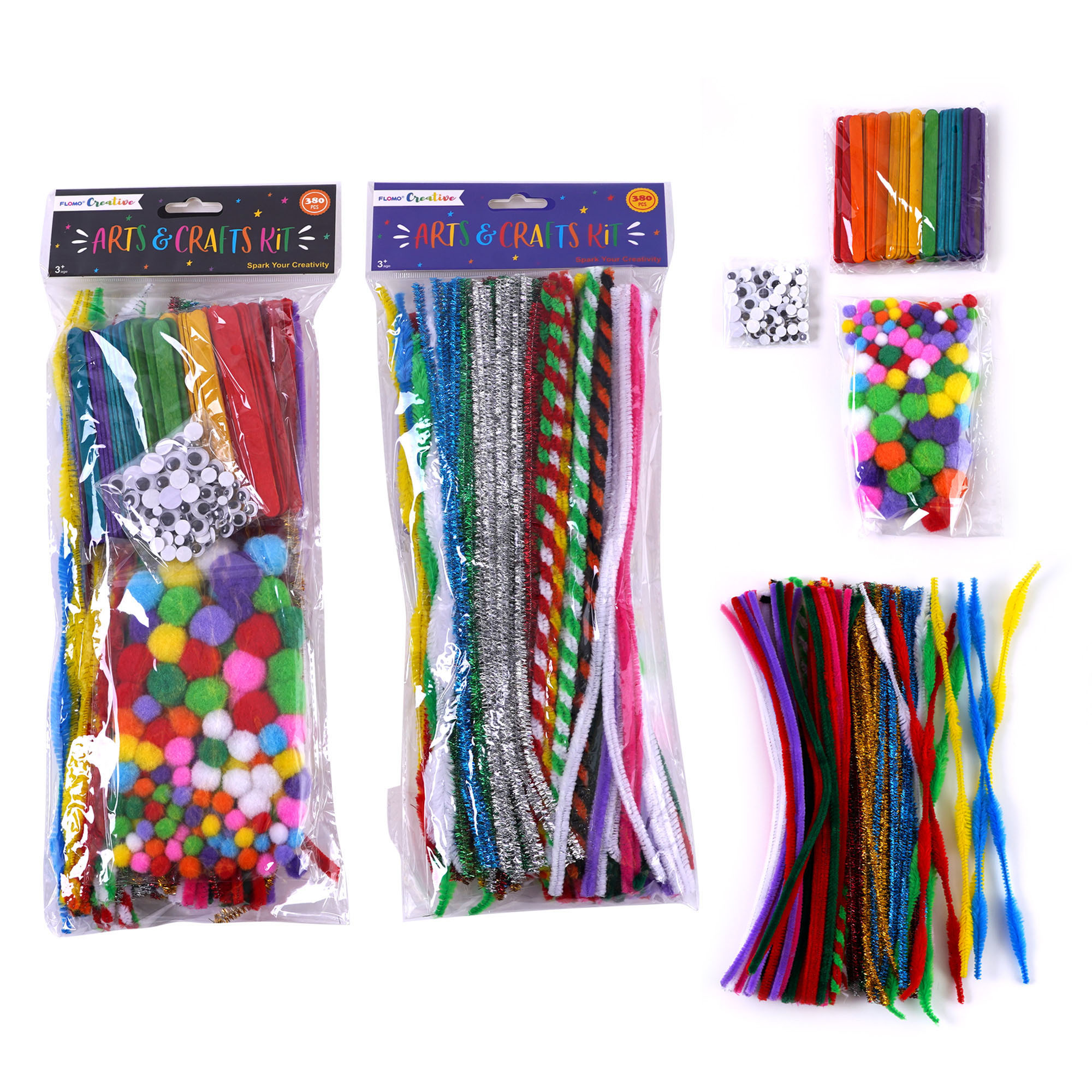 ''380 PC. Arts and Craft Kits Sets w/ PIPE Cleaners, Wooden Craft Sticks, Pom Poms & Googly Eyes''