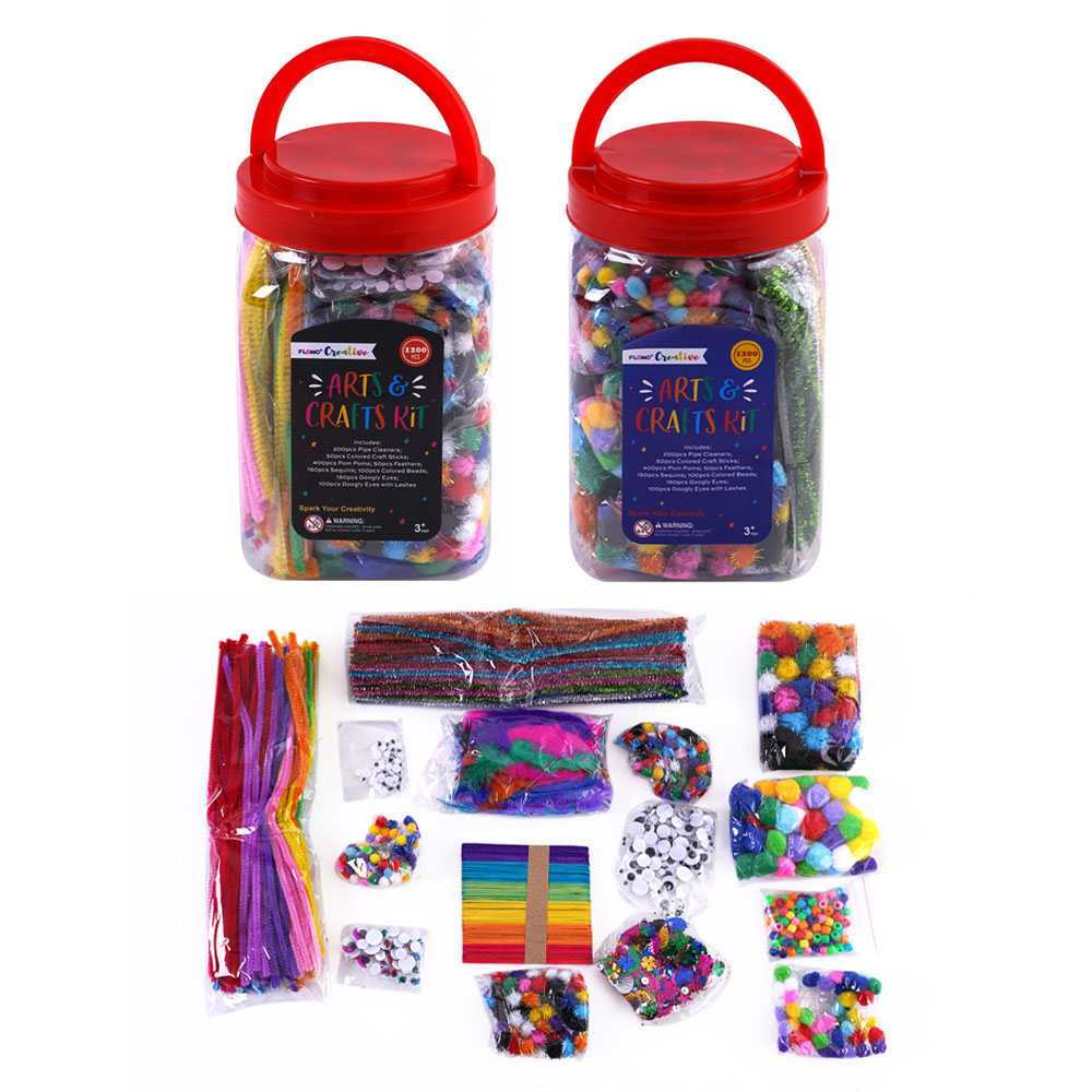 ''1200 PC. Arts & Crafts Kit Set w/ PIPE Cleaners, Wooden Craft Sticks, Pom Poms & Googly Eyes''