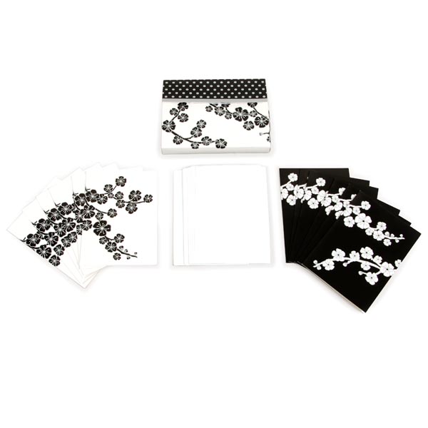 ''5'''' X 7'''' Personalized Note CARDS w/ Cherry Blossom Print - Black & White - 12-Pack''