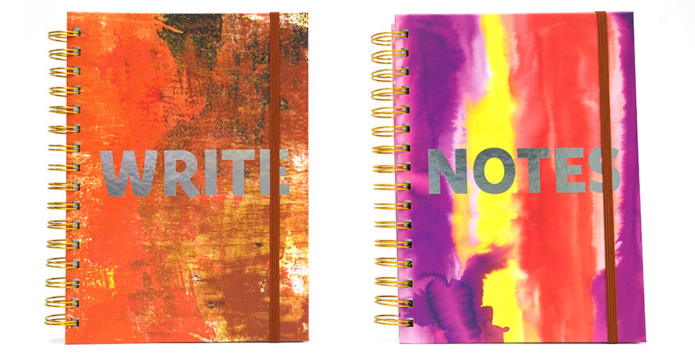 160-Sheet Jumbo Spiral Journals w/ Brush Stroke Print & Embroidered Letters