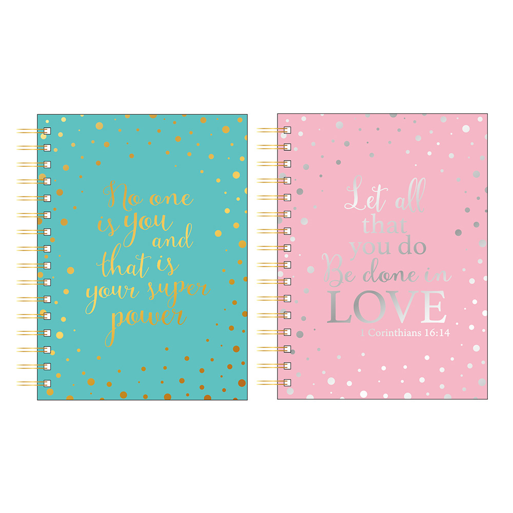 160-Sheet Jumbo Pastel Spiral Journals w/ Inspirational Messages & Embroidered Polka-Dots