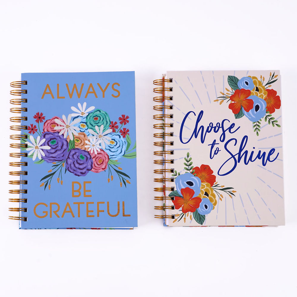 160-Sheet Jumbo Spiral Embroidered Journals w/ Colorful Flower Print & Inspirational Messages