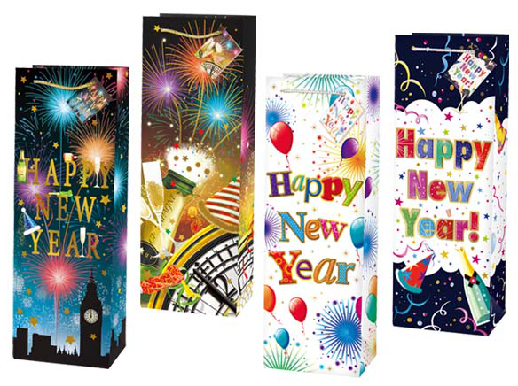 Happy NEW Year Bottle Gift Bag w/ Hot Stamping