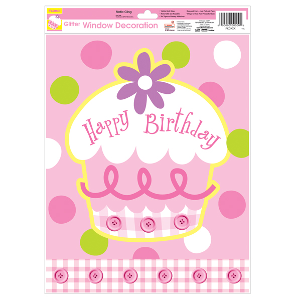 Girl's Glitter Embossed Window DECAL Sets - Birthday Designs