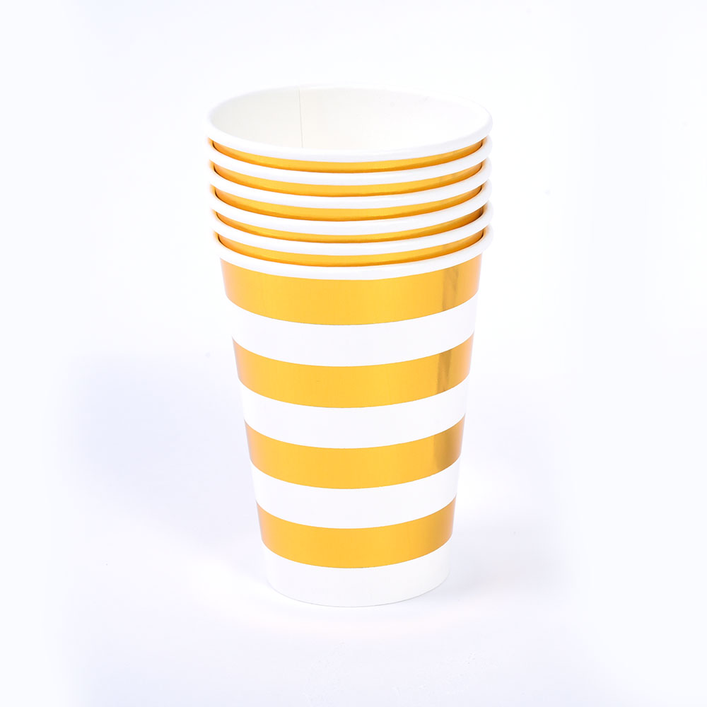 12 oucne Paper Cup GOLD Stripe w/ Hot Stamping - 6-Packs