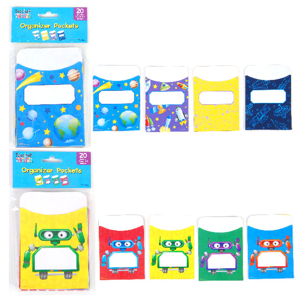 Hanging Classroom Pocket Organizers w/ Space & Robot Print - 20-Pack