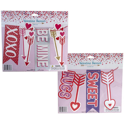 Banner VALENTINE 5ft 2asst W/glitter Or Hotstamp Icons Val Polybag W/insert