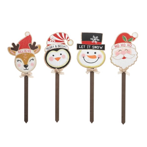 Yard Sign CHRISTMAS Mdf 4ast Characters 23inl Sticky Hook/label