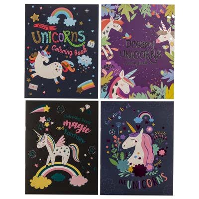 Coloring Book Foil Unicorn4 Assorted In Pdq