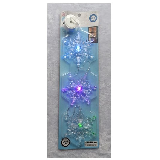 Hanging Light-up Color Change Snowflake 3pc Connected Wire Clear W/suction Cup/blue Snow Blistercard