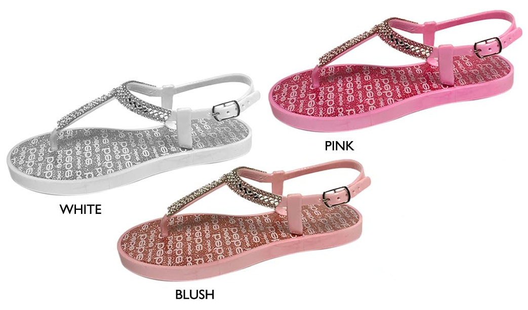 Girl's Glitter T-Strap SANDALS w/ Rhinestone Studded Strap & Bebe Printed Footbed
