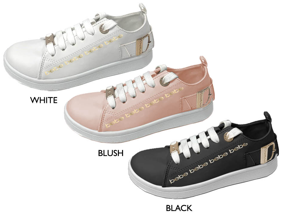 Girl's Lace Up SNEAKERS w/ Gold Bebe Print & Hardware