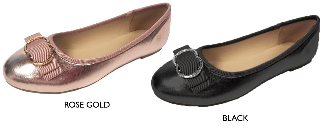 Women's Metallic Flats w/ Buckled Bow & Cushioned Insole