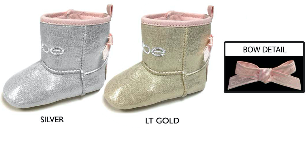 Infant Girl's Shimmer BOOTies w/ Embroidered Bebe Logo & Shinny Bow
