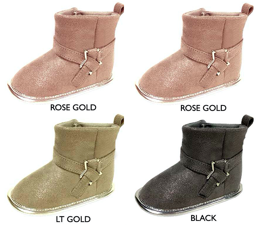 Infant Girl's Shimmer Microsuede BOOTS w/ Star Buckle & Velcro Closure