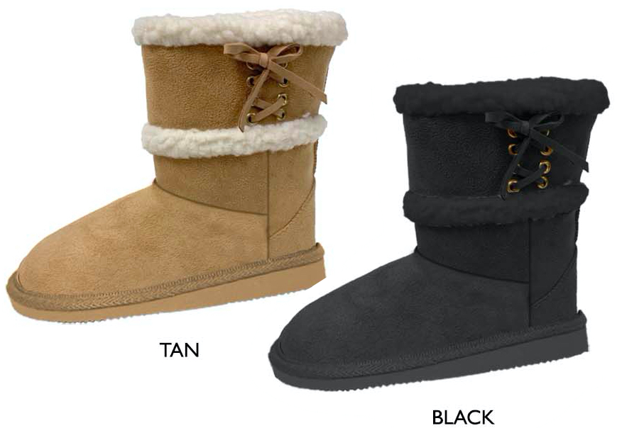 Girl's Microsuede Tall Winter BOOTS w/ Sherpa Trim & Laces