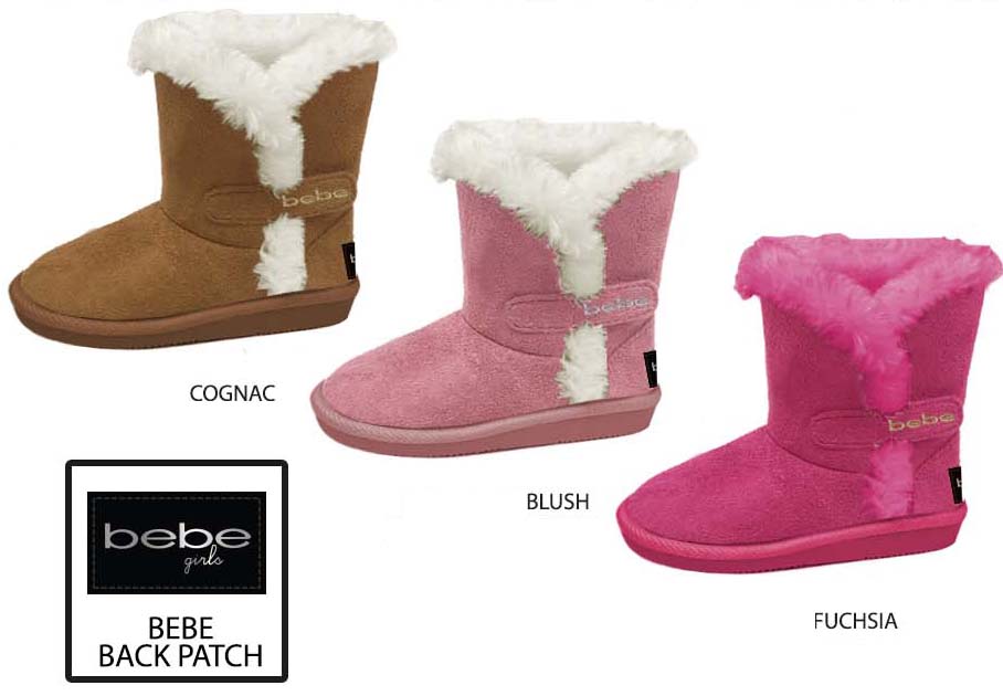 Toddler Girl's Winter BOOTS w/ Bebe Embroidered Velcro Strap & Faux Fur Trim