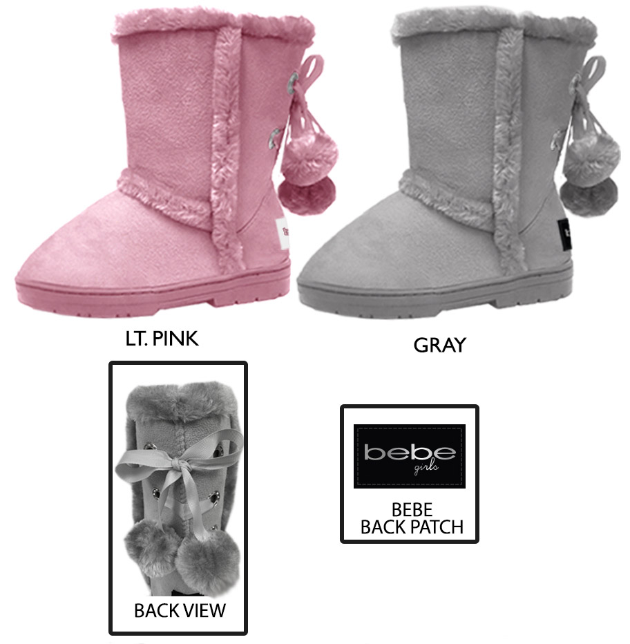 Toddler Girl's Microsuede Winter BOOTS w/ Faux Fur Trim & Pom Poms