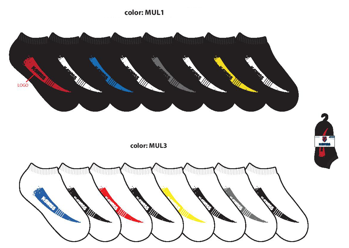 K-Swiss Boy's Flat Knit Low Cut Socks - Size 9-11- 8-Pair Packs