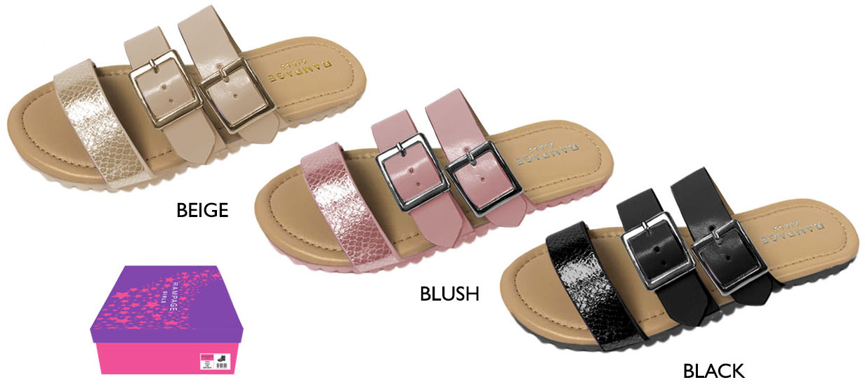 Girl's Strappy Sandals w/ Metallic Embossed Straps & Buckles