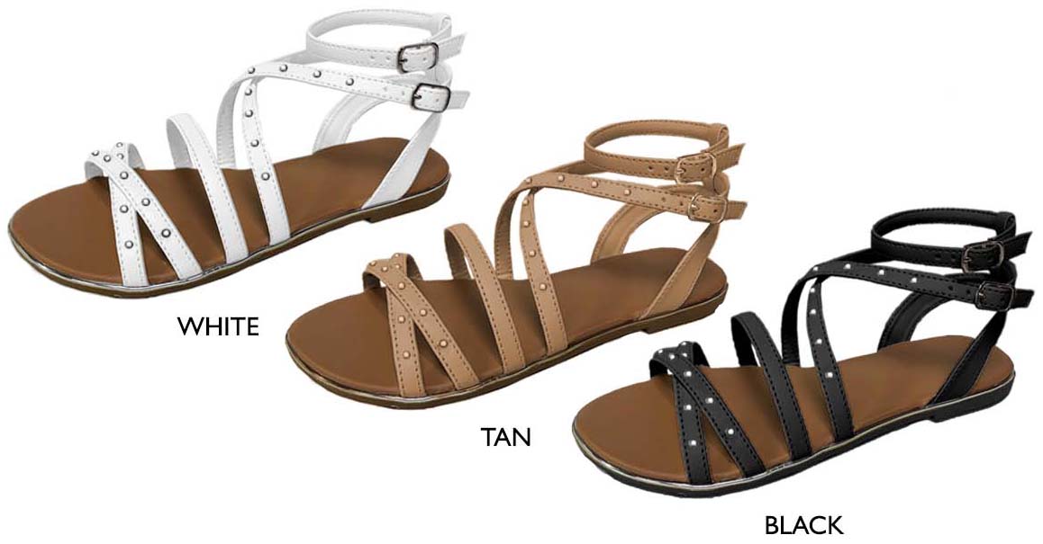 Women's Strappy SANDALS w/ Studed Strap & Buckled Heel