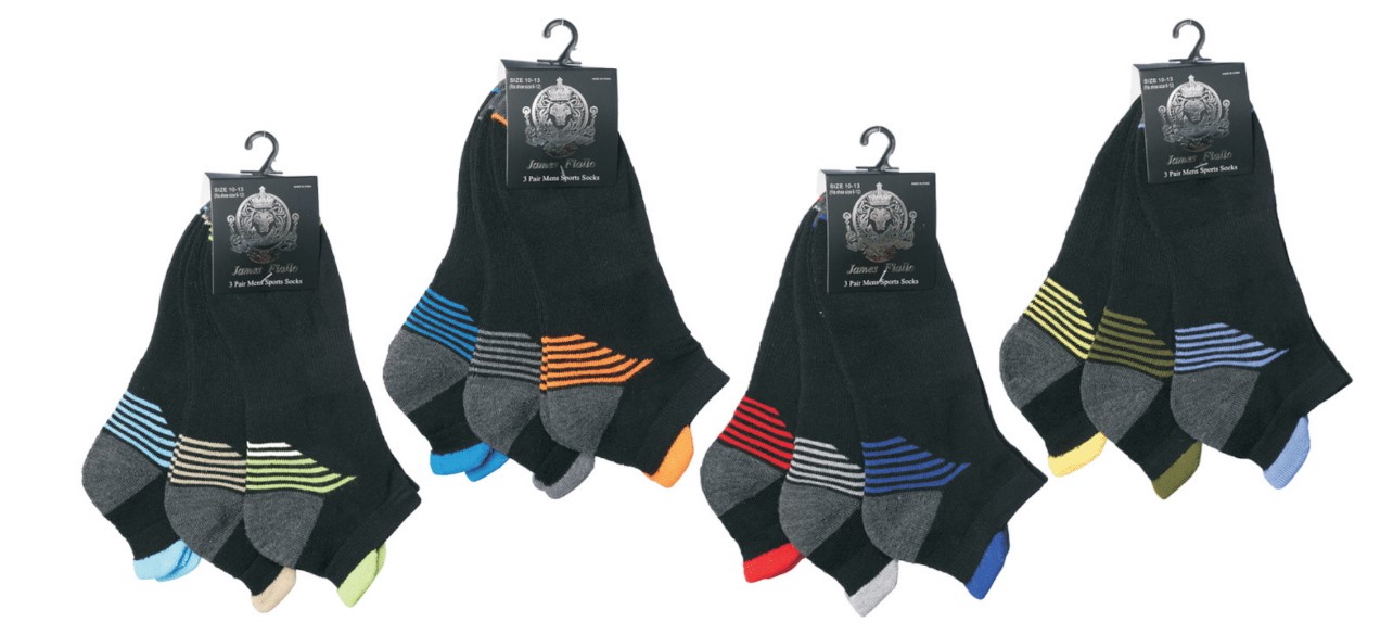 Men's Designer Athletic Ankle SOCKS w/ Two Tone Heel Stripes - 3-Pair Packs