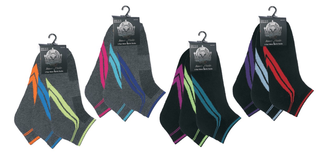 Men's Designer Athletic Ankle SOCKS w/ Two Tone Athletic Stripes Print - 3-Pair Packs