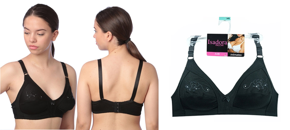 Women's Nonpadded Wireless Minimizer BRAs w/ Embroidered Detail - Black