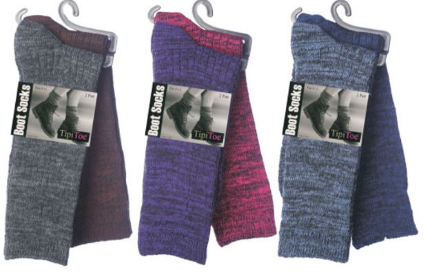 Women's Marled Colorblock Ribbed Knit Thermal BOOT Socks - Heathered - Size 9-11 - 2-Pair Packs