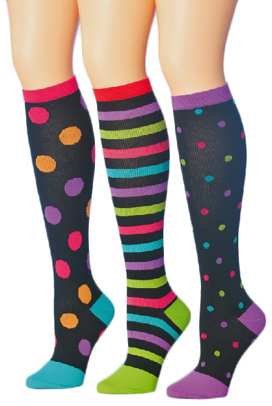 Women's Knee High Compression Socks - Size 9-11 - Striped & Dot Prints