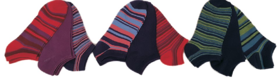 Women's Low Cut Patterned Socks - Two Tone Stripes - Size 9-11 - 3-Pair Packs