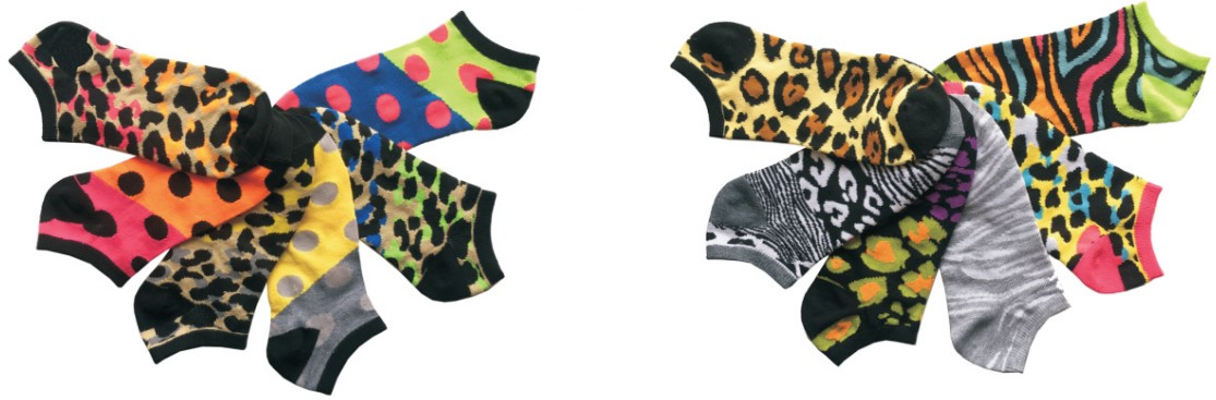 Women's Low Cut Novelty Socks - Polka Dots & Animal Print - Size 9-11 - 6-Pair Packs