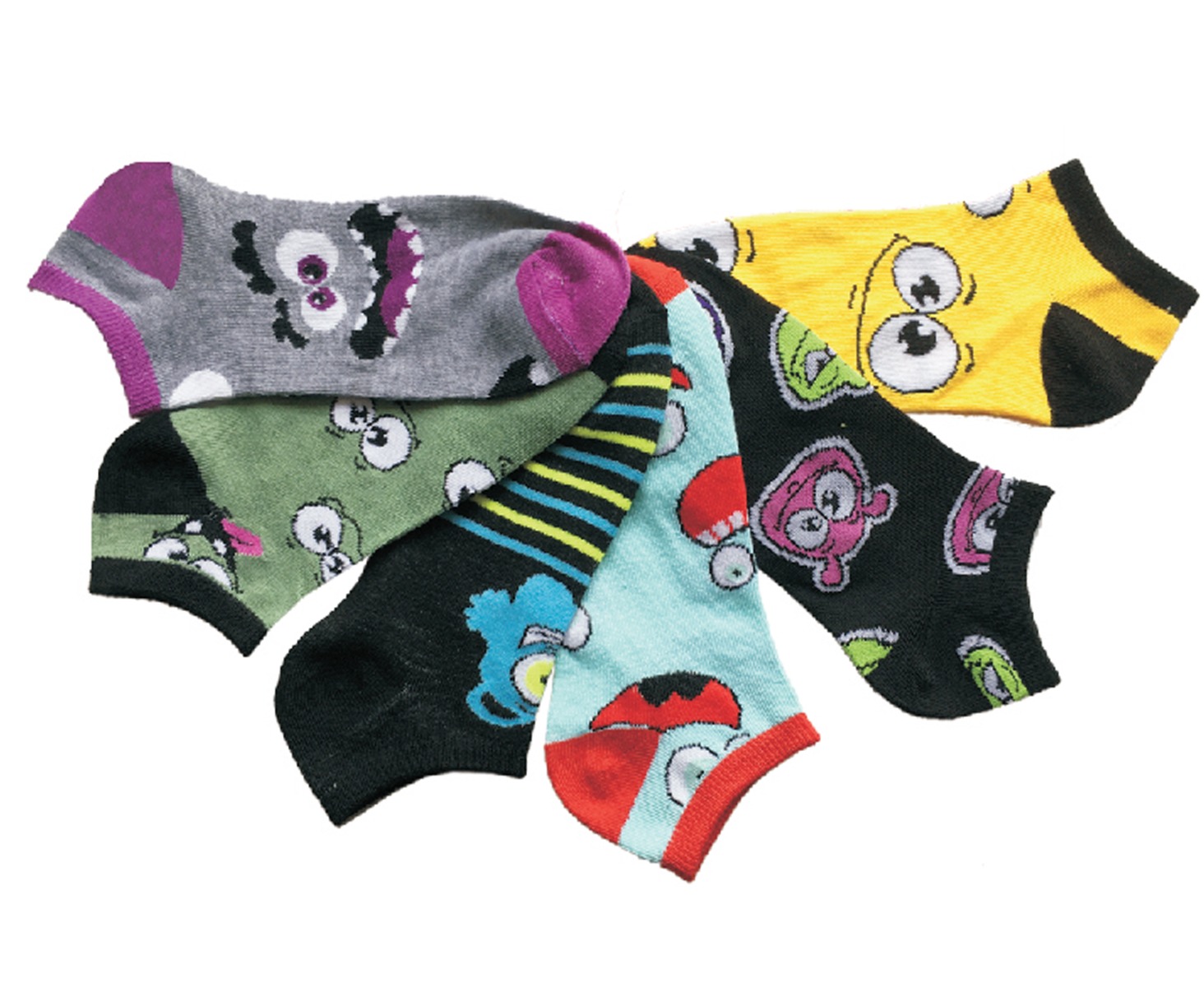 Women's Low Cut Novelty Socks - Monster Creature Print - Size 9-11 - 6-Pair Packs