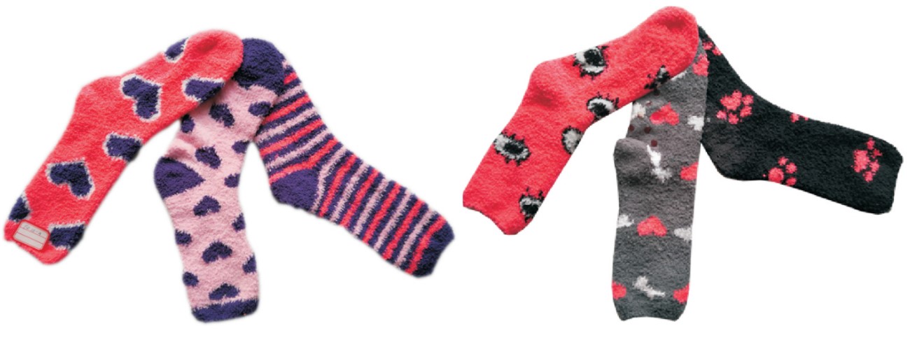 Women's Fuzzy Crew Socks w/ Non-Skid Grips - Heart/Dog/Eye/Striped Prints - Size 9-11