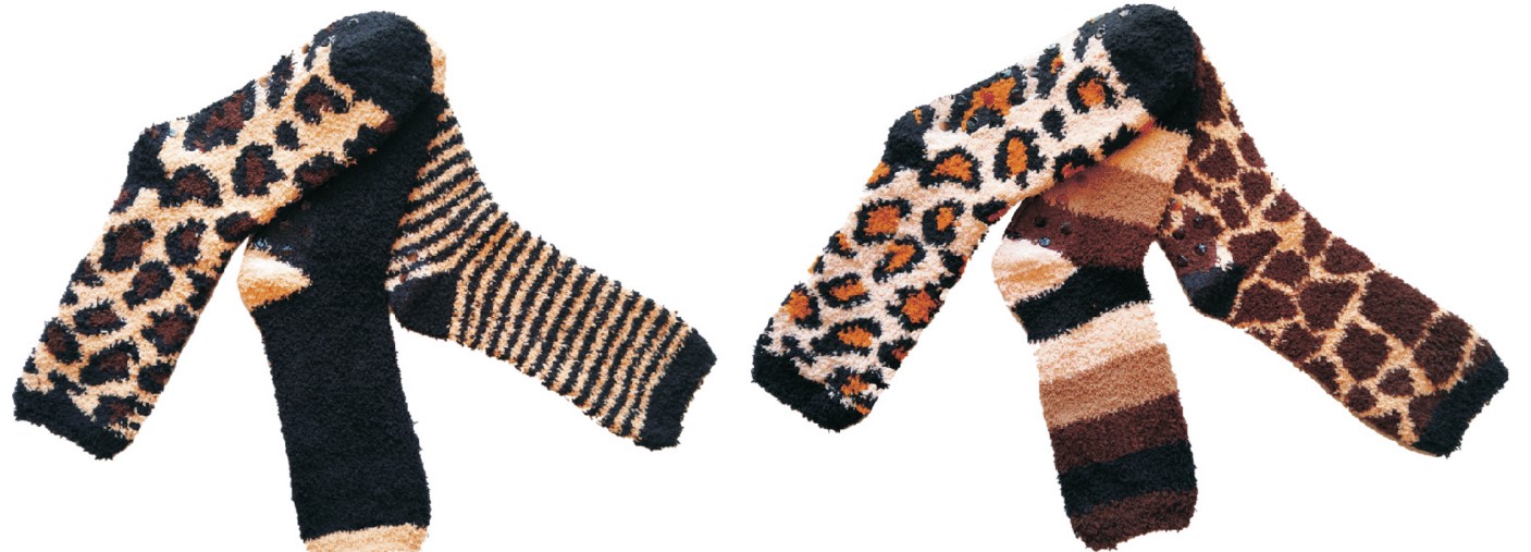 ''Women's Fuzzy Crew SOCKS w/ Non-Skid Grips - Jaguar, Zebra & Giraffe Print - Size 9-11''