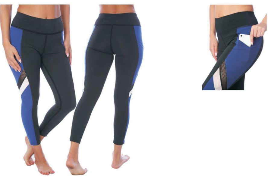 Women's Performance Capri LEGGINGS w/ Side Pocket - Blue Stripes - Sizes Small-2XL