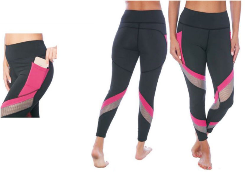 Women's Performance Capri LEGGINGS w/ Side Pocket - Two Tone Pink Stripes - Sizes Small-2XL
