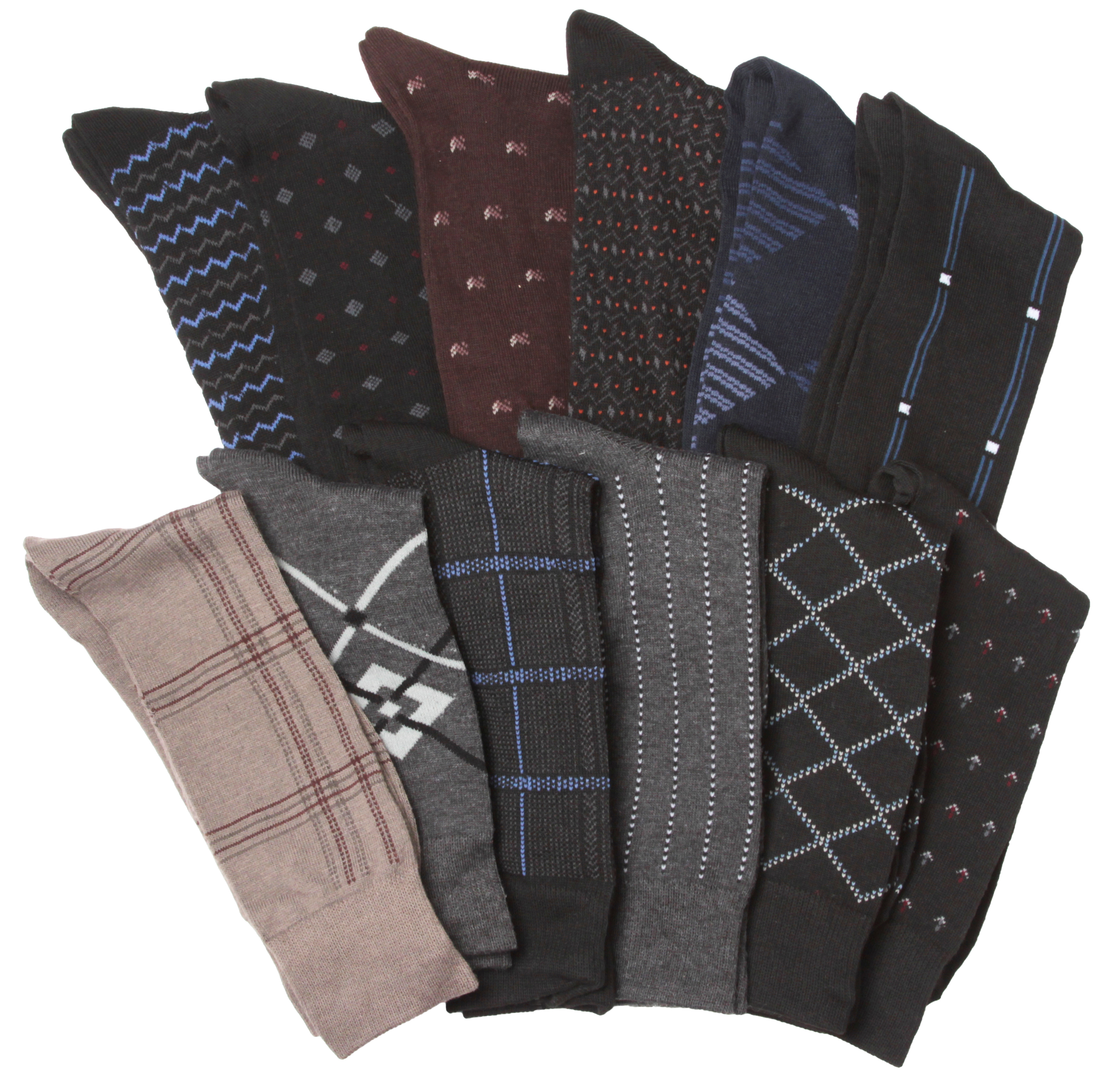 Men's Designer DRESS Socks - Assorted Prints - Size 10-13 - 3-Pair Packs