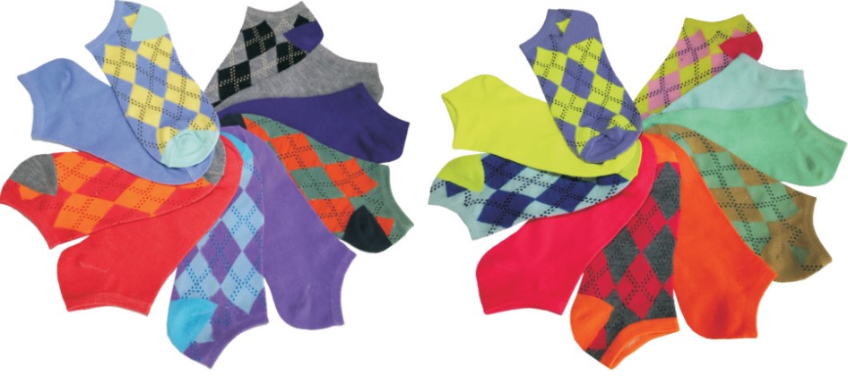 Women's Graphic No-Show Socks - Two Tone Argyle Print - 10-Pair Packs