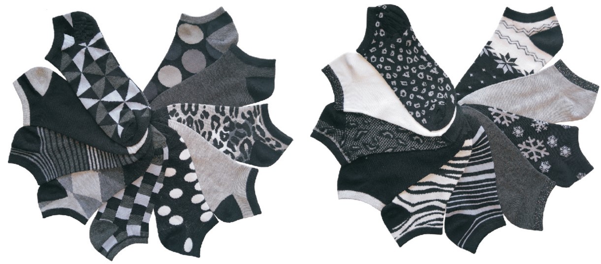 ''Women's No Show Black & White Novelty Socks - Zebra, Leopard,  & Snowflake Print - 10-Pair Packs - 