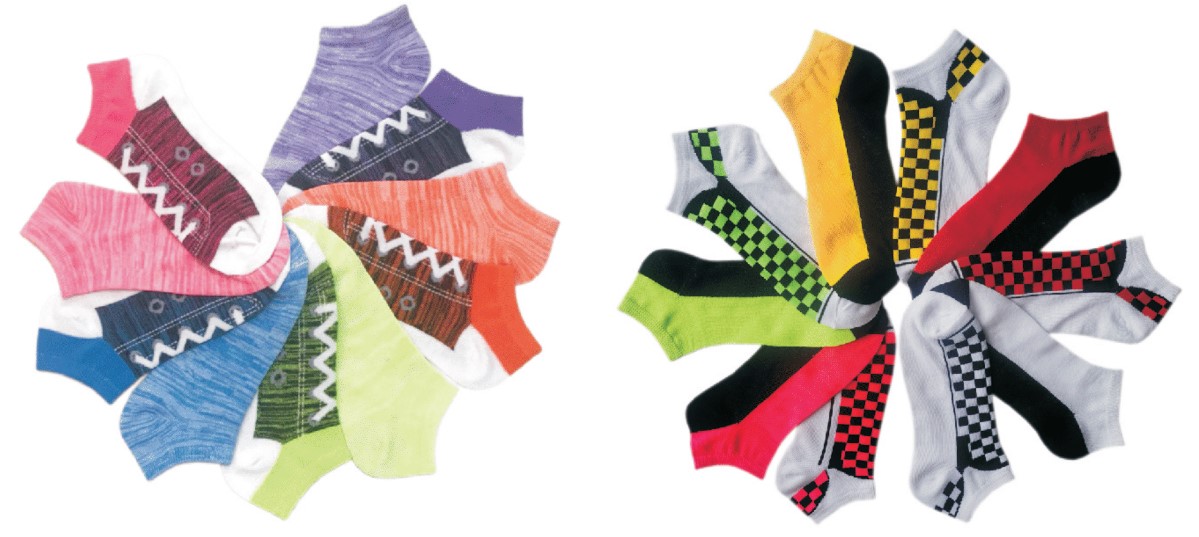 Women's No Show Novelty Socks - SNEAKER & Checker Print - 10-Pair Packs - Size 9-11