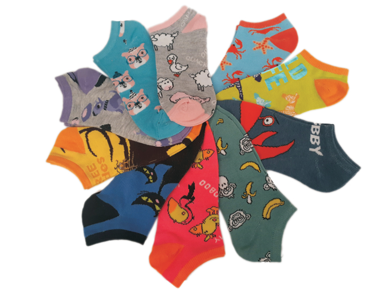 Women's No Show Novelty Socks - ANIMAL & Sea Creature Print - 10-Pair Packs - Size 9-11
