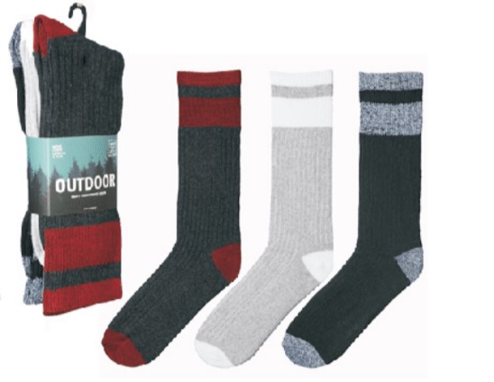 Men's Outdoor Heavy Duty Hiking Boot SOCKS w/ Two Tone Striped Trim - Solid Heel & Toe - 3-Pair Pack