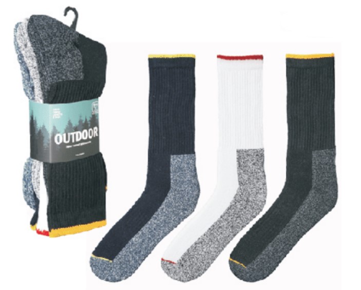 Men's Outdoor Heavy Duty Hiking Boot SOCKS w/ Two Tone Trim Details - Assorted Colors - 3-Pair Packs